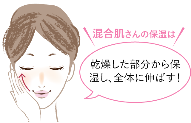 混合肌さんの保湿は乾燥した部分から保湿し、全体に伸ばす！