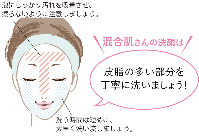 混合肌さんの洗顔は皮脂の多い部分を丁寧に洗いましょう！