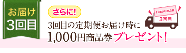 お届け3回目　さらに!3回目の定期便お届け時に1,000円商品券プレゼント!