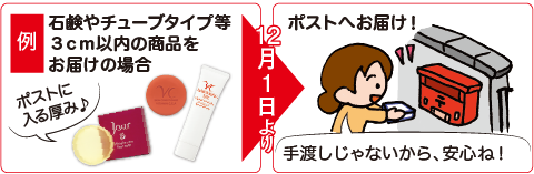 石鹸やチューブタイプ等3cm以内の商品をお届けの場合、12月1日よりポストへお届け！